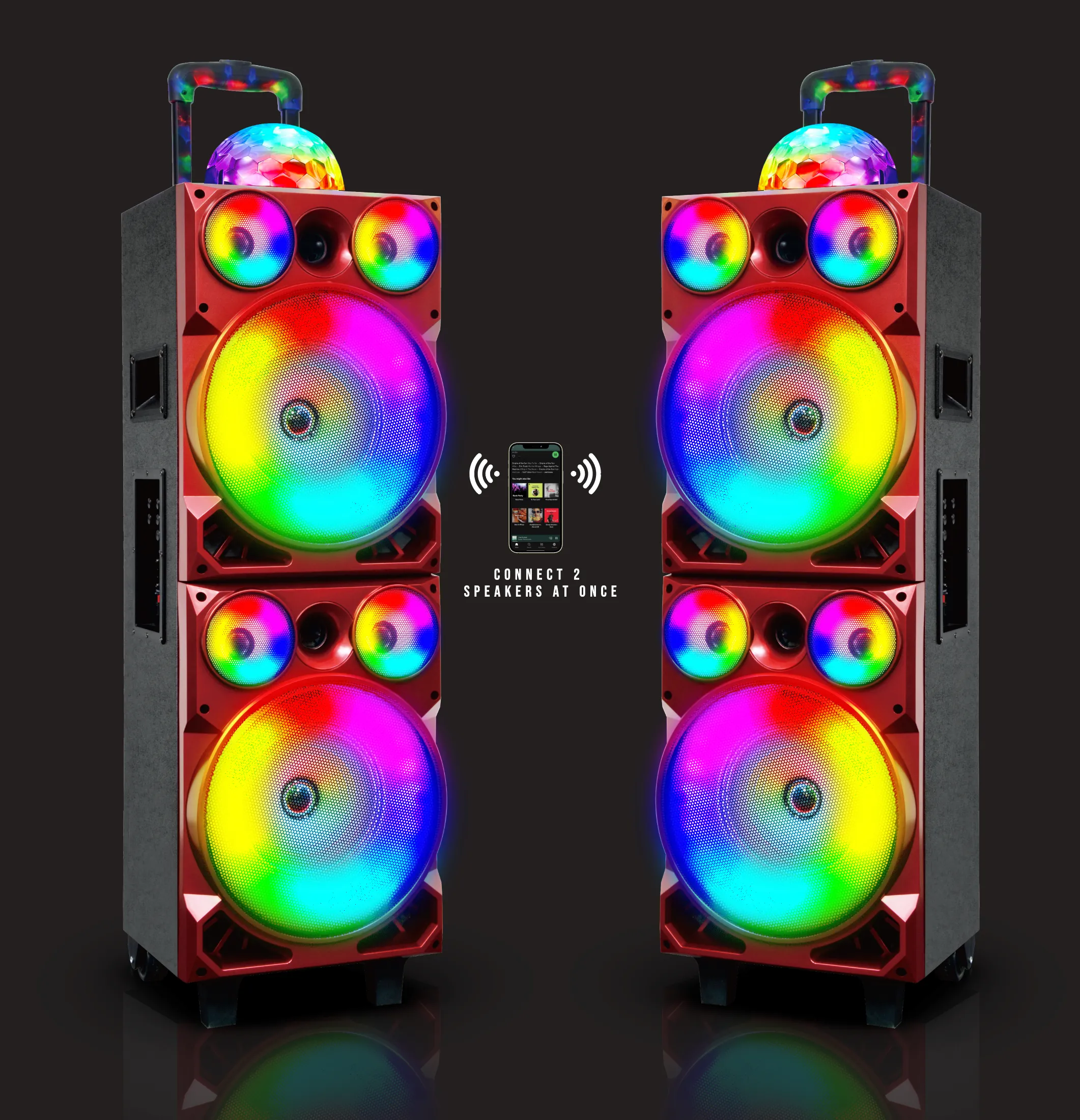 TOPTECH SUNNY-208, 2*28" Woofers Bluetooth Speaker with Disco Lights & Wireless Mic