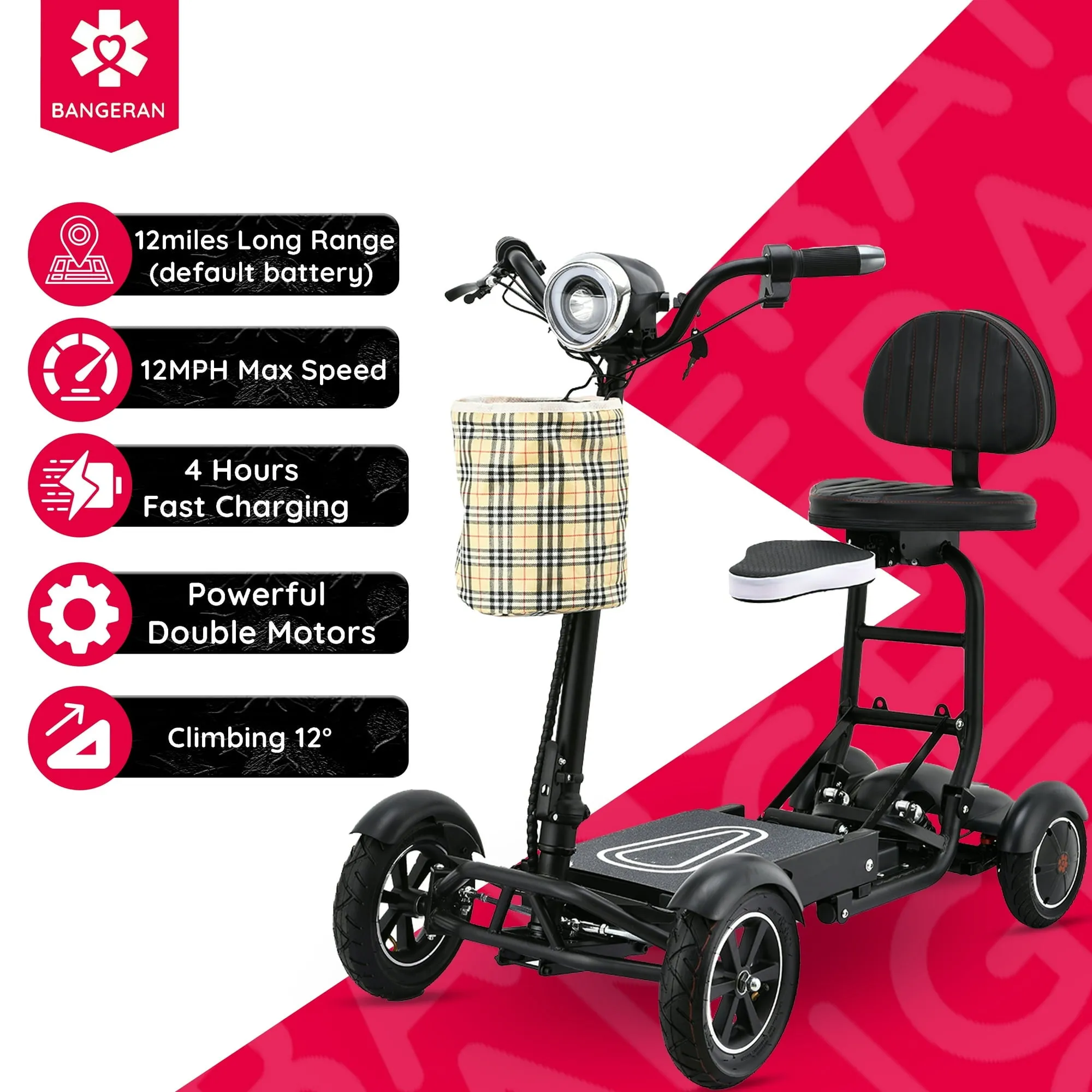 Upgraded Smart Electric Power Scooter, 4 Wheels Portable Foldable Travel Design, Extra Flap Open Child Seat - Matte Black