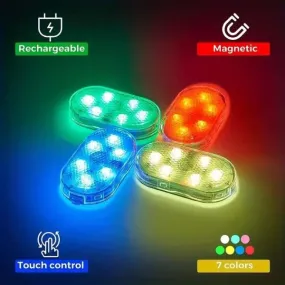 USB Rechargeable Magnetic Car Interior LED Lights - Portable, 7 Colors for Night Reading and Ambient Lighting (Random Color)