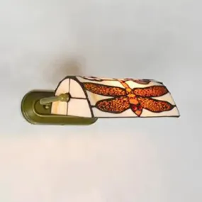Vintage Beige Banker Wall Sconce with/without Pull Chain and Dragonfly Stained Glass - 1 Head Wall Sconce Lighting