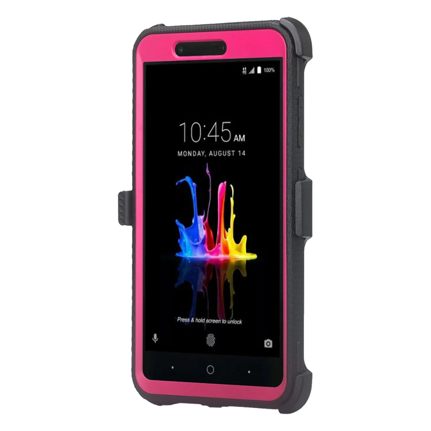 ZTE Sequoia Case, Blade Z Max, ZTE Z982 Case, Triple Protection 3-1 w/ Built in Screen Protector Heavy Duty Holster Shell Combo Case Cover - Hot Pink